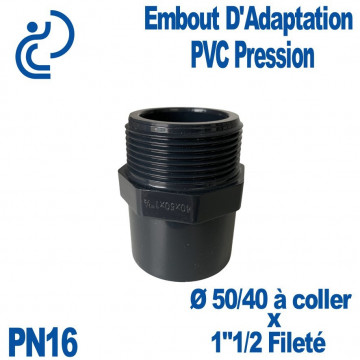 Embout Fileté D40/50x1"1/2 PVC Pression PN16