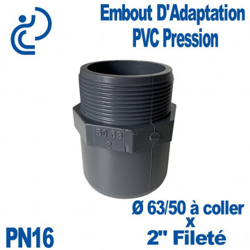 Embout Fileté D50/63x2" PVC Pression PN16