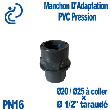 Manchon d'Adaptation PVC Pression Ø20/25 à Coller x 1/2" Taraudé PN16