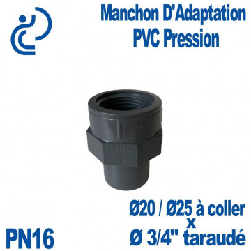 Manchon d'Adaptation PVC Pression Ø20/25 à Coller x 3/4" Taraudé PN16