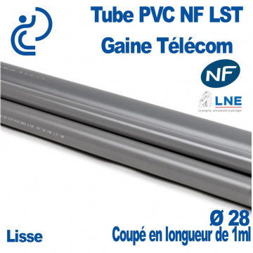 Tube PVC NF LST Ø28 Gaine Télécom coupé en longueur de 1ml lisse