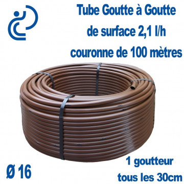 TUBE GOUTTE A GOUTTE DE SURFACE D16 2,1L/H couronne de 100ml