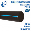 Tube PEHD Bandes Bleues Ø63 NF PN16 Barre de 6ML