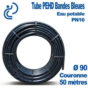 TUBE PEHD Bandes Bleues Ø90 PN16 Couronne 50ml