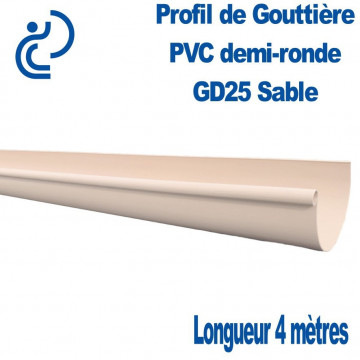 Gouttière PVC Demi Ronde GD25 Sable en longueur de 4ml