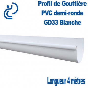 Gouttière PVC Demi ronde GD33 Blanche en longueur de 4ml