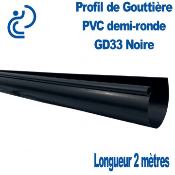 Gouttière PVC Demi ronde GD33 Noire en longueur de 2ml
