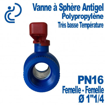 Vanne à Sphère Antigel Bleue Ø1"1/4 Taraudée (Femelle-Femelle) en Polypropylène Très Basse Température