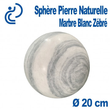 Sphère Décorative en Marbre Blanc Zébré Naturel Poli Ø20cm
