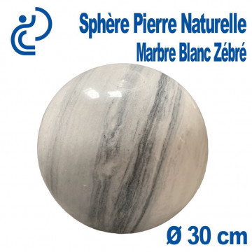 Sphère Décorative en Marbre Blanc Zébré Naturel Poli Ø30cm