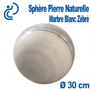 Sphère Décorative en Marbre Blanc Zébré Naturel Poli Ø30cm