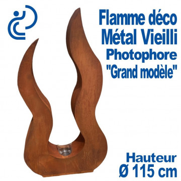 Flamme décorative 115cm en Métal Vieilli Effet Rouillé