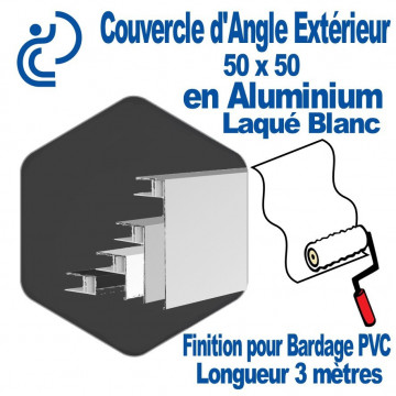 Couvercle d'angle Extérieur en Aluminium Laqué Blanc 50x50 longueur 3 mètres (Pour bardage)