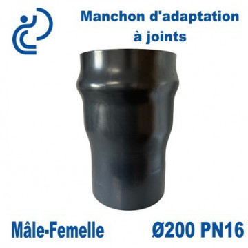 Manchon d'adaptation PVC Pression PN16 Ø200 Femelle à joints Mâle à coller