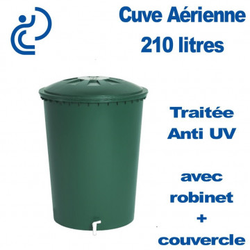 Cuve Cylindrique 210 litres Verte avec couvercle + robinet (sans socle)