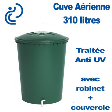 Cuve Cylindrique 310 litres Verte avec couvercle + robinet (sans socle)