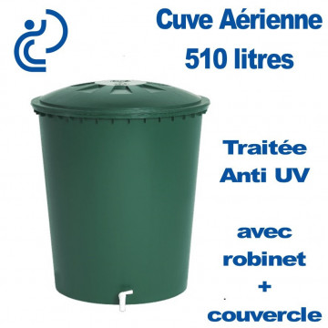 Cuve Cylindrique 510 litres Verte avec couvercle + robinet (sans socle)