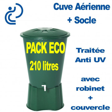 PACK ECO Cuve Cylindrique 210 litres Verte + Socle + Couvercle + Robinet