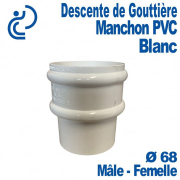 Manchon pour Descente de Gouttière PVC Blanc Ø68 Mâle-Femelle