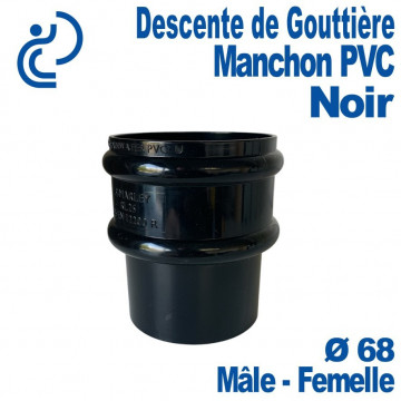 Manchon pour Descente de Gouttière PVC Noir Ø68 Mâle-Femelle