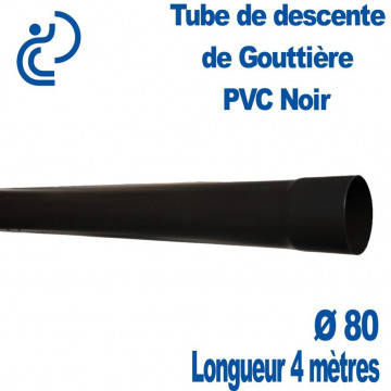 Tube de Descente de Gouttière PVC Ø80 Noire longueur de 4 mètres