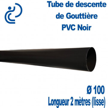 TUBE DESCENTE GOUTTIERE PVC D100 NOIR en longueur de 2ml lisse