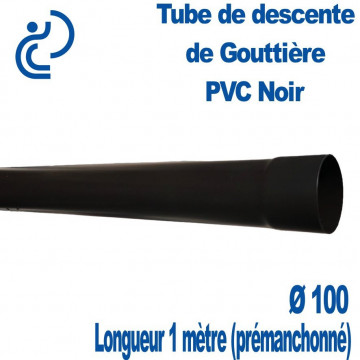 Tube descente gouttière PVC D100 Noir en longueur de 1ml prémanchonné