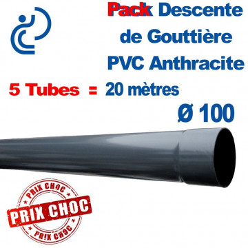 PACK Economique 20 Mètres TUBES DESCENTE PVC ANTHRACITE Ø100 (5 longueurs de 4ml)