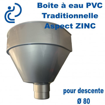 Boîte à Eau PVC Traditionnelle ASPECT ZINC pour descente de gouttière Ø80