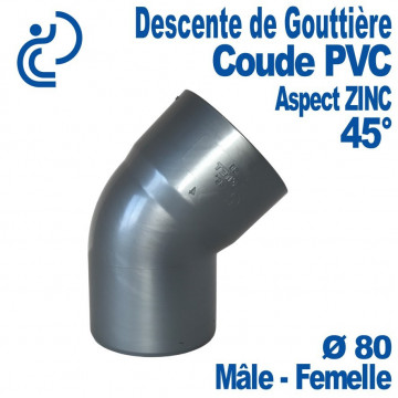 COUDE GOUTTIERE PVC D80 45° ASPECT ZINC