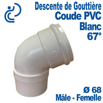 Coude 67° pour Descente de Gouttière PVC Blanc Ø68 Mâle-Femelle