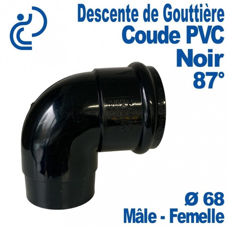 Coude 87° pour Descente de Gouttière PVC Noir Ø68 Mâle-Femelle