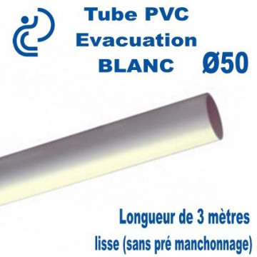 Tube PVC Rigide BLANC Ø50 longueur de 3 mètres lisse