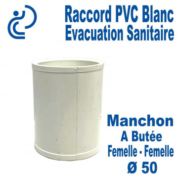 Manchon A Butée PVC Blanc Ø50 Femelle-Femelle