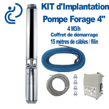 Kit Pompe Forage 4" VS3 4m3/h câble 15 mètres