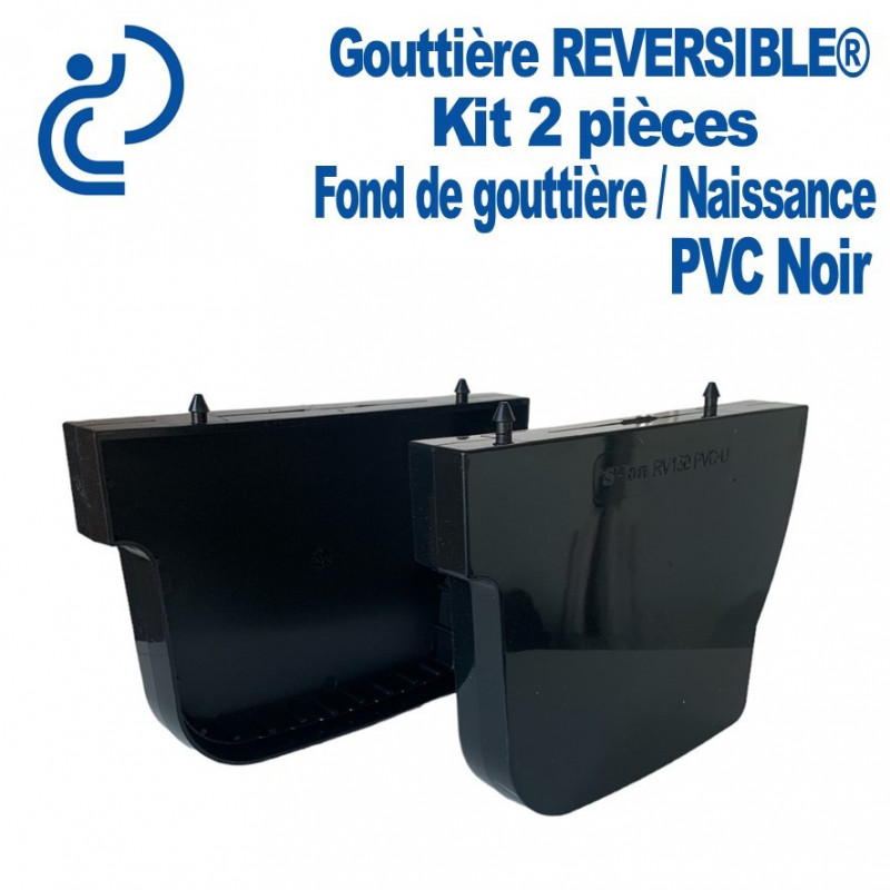 Kit de 2 Fonds pour Gouttière REVERSIBLE en PVC Noir (1 droite + 1 Gauche pour naissance/profilé)