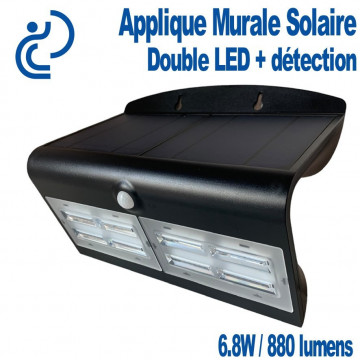 Applique Murale Solaire Double Design Noir 6.8W /880 lumens à Détection