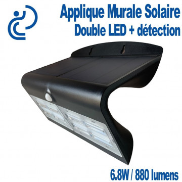 Applique Murale Solaire Double Design Noir 6.8W /880 lumens à Détection