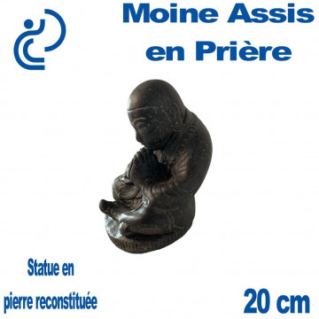 Statue Ornementale Moine Assis en Prière 20cm en Pierre Reconstituée