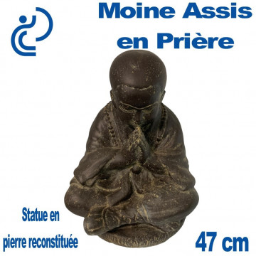 Statue Ornementale Moine Assis en Prière 47cm en Pierre Reconstituée