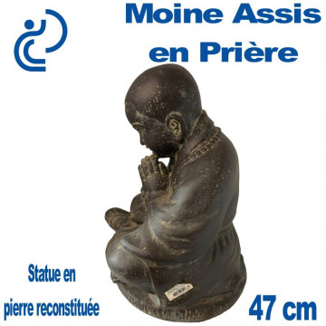 Statue Ornementale Moine Assis en Prière 47cm en Pierre Reconstituée