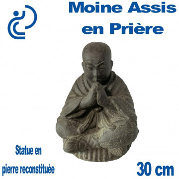 Statue Ornementale Pierre Reconstituée Moine Assis en Prière 30cm