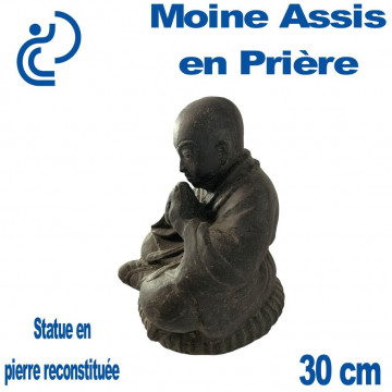 Statue Ornementale Pierre Reconstituée Moine Assis en Prière 30cm