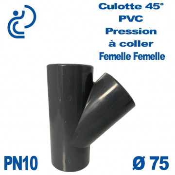 Culotte 45° PVC Pression Ø75 PN10 à coller