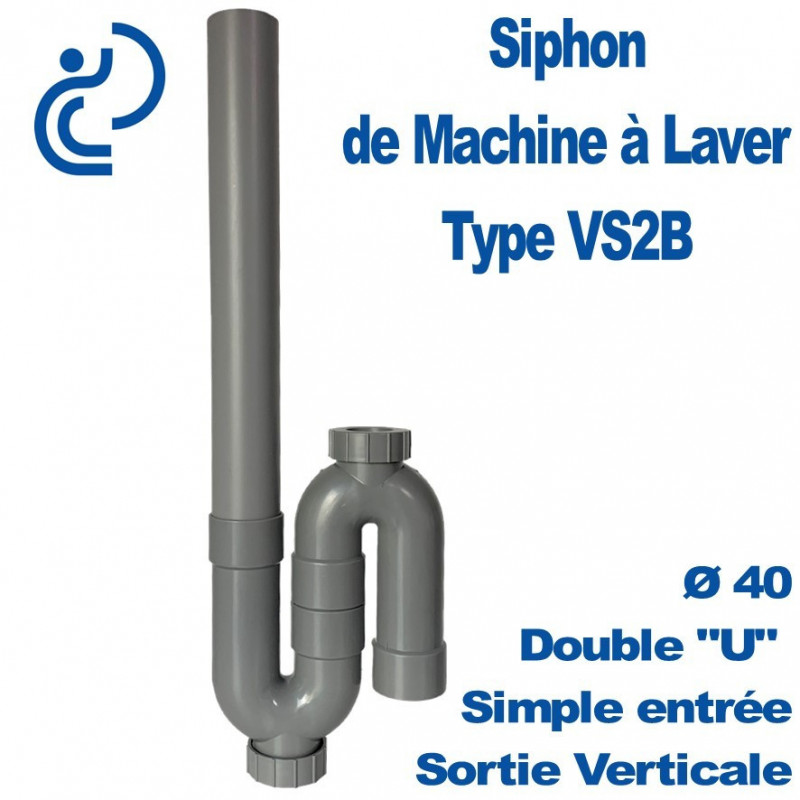 Siphon machine à laver simple avec bouchon sortie verticale Ø40