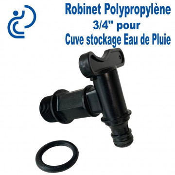Robinet Polypropylène Noir 3/4" pour Cuve eau de pluie