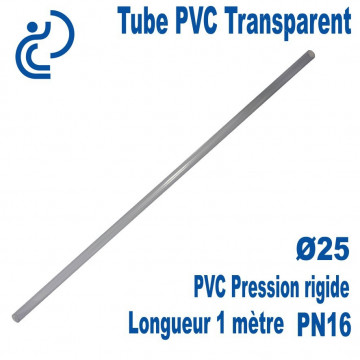 Tube PVC Transparent Ø25 PN16 longueur 1 Mètre