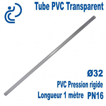 Tube PVC Transparent Ø32 PN16 longueur 1 Mètre