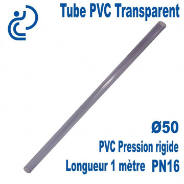 Tube PVC Transparent Ø50 PN16 longueur 1 Mètre
