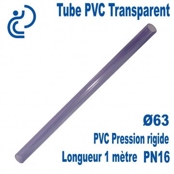 Tube PVC Transparent Ø63 PN16 longueur 1 Mètre